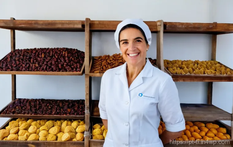 건조 식품 제조의 법적 규제 및 인증 기준 - **Prompt:** A Portuguese artisan, a woman in her late 40s with a warm smile, wearing a clean, light-...