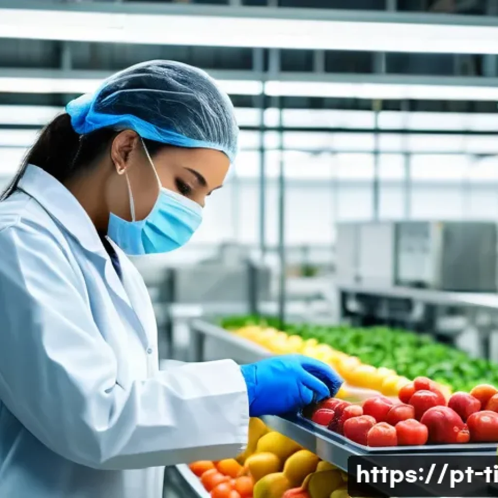 건조 식품 제조과정에서의 품질 보증 - A professional food quality inspector carefully examining fresh fruits and vegetables at a modern pr...