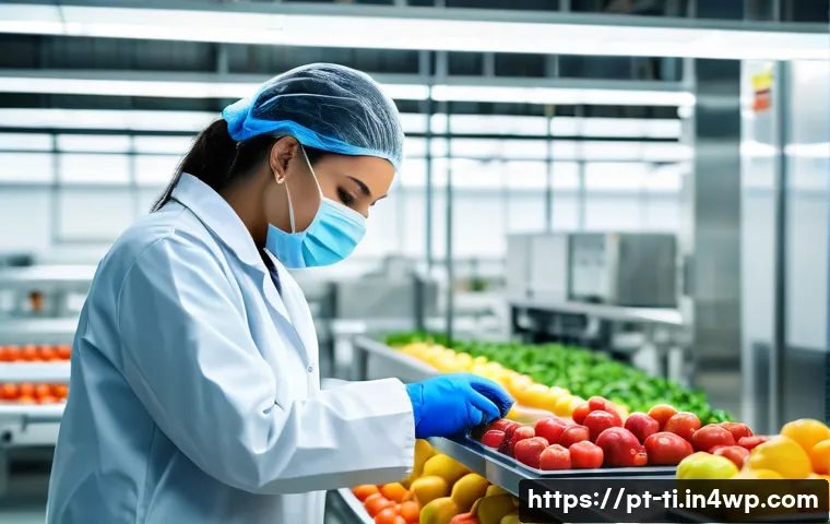건조 식품 제조과정에서의 품질 보증 - A professional food quality inspector carefully examining fresh fruits and vegetables at a modern pr...
