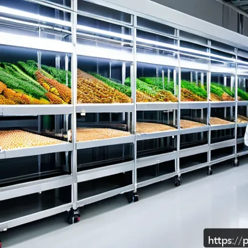 Home 33 건조 식품 제조에 대한 소비자의 기대와 요구 - A high-tech food production facility showcasing advanced freeze-drying machines and automated roboti...