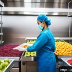 Home 20 건조 식품 제조와 품질 보증의 중요성 - A professional food processing scene showing a worker in a clean, modern kitchen selecting fresh fru...