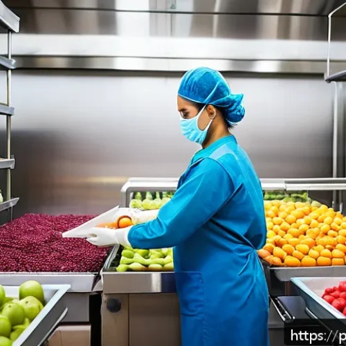 Home 32 건조 식품 제조와 품질 보증의 중요성 - A professional food processing scene showing a worker in a clean, modern kitchen selecting fresh fru...