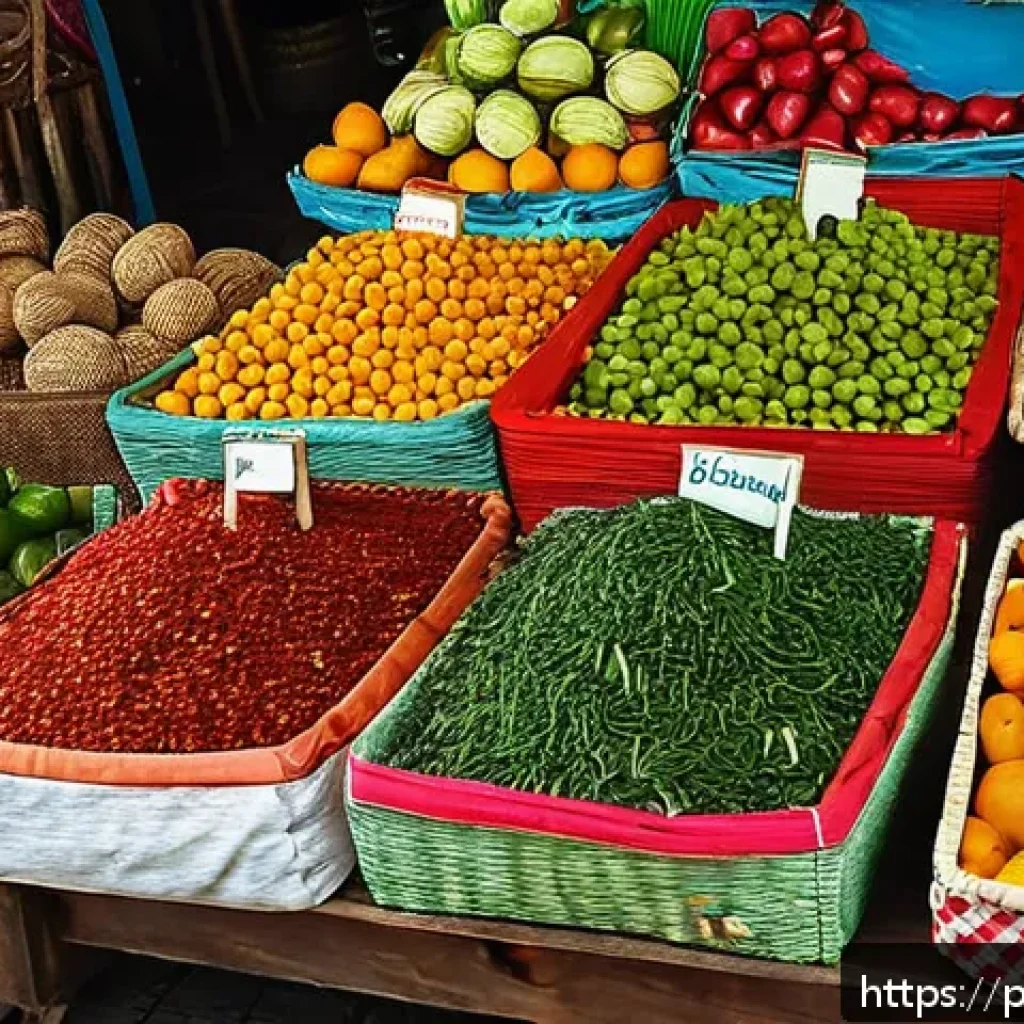 건조 식품의 글로벌 시장 현황 및 분석 - A vibrant Brazilian market scene showcasing local vendors offering a variety of dehydrated fruits an...