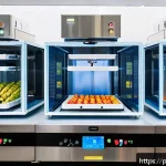 Home 23 건조 식품 제조의 산업 동향과 전망 - A modern food dehydration laboratory showcasing advanced technology: sleek digital freeze-dryers (ly...